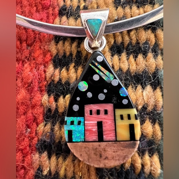 ❤️ Signed Galaxy Pueblo 925 Navajo “RD” Celestial Inlaid Pendant Native American - Picture 10 of 10